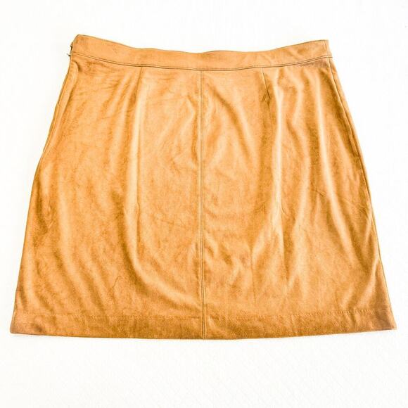 J. Jill Brown Assymetric Panel Faux Suede Leather Mini Skirt Size XL Petite - Picture 4 of 5
